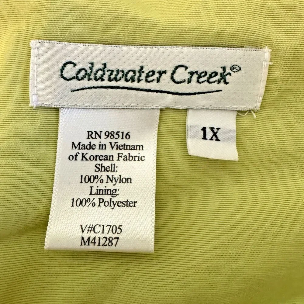 Coldwater Creek Lime Green Nylon Zip Up Lightweight Jacket Women's 1X Mesh Lined